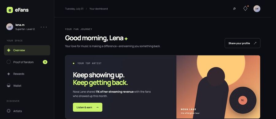 Screenshot of the eFans live build